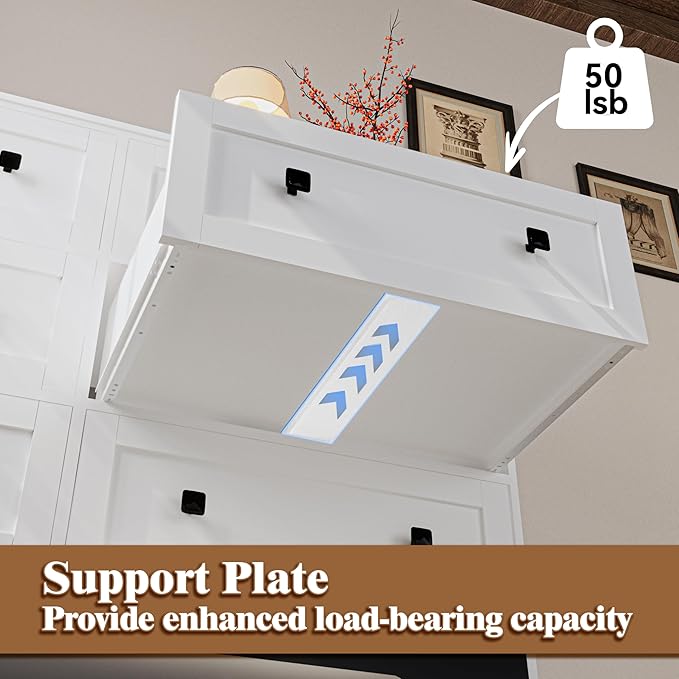 Dresser for Bedroom with Power Outlets Wide Chest of Drawers with 8 Drawers Modern Wooden Dressers with Metal Handle Large Closet Store Organizer for Bedroom Living Room Hallway Closet White