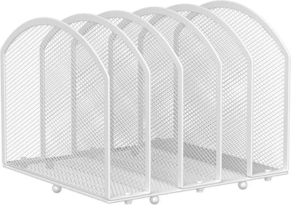 Desk File Organizer 5 Sections Desktop Organizer File Sorter Office Organization File Folder Holder for Office School & Classroom (White, 5 Section - 1Pack)