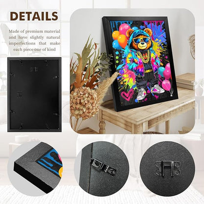 Graffiti Bear With Hands In Pockets And A Gold Chain For Bathroom Wall Decor Framed Cute Animal Wall Decor For Bathroom Washroom Restroom Decor Rustic Humor Wall Poster (Black Framed) 12x18 Inch