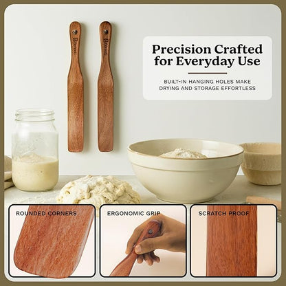 2 PCS Spurtle Wooden Spatula for Sourdough Starter – Long Skinny Wooden Spurtle Stir Stick for Mixing, Stirring & Reaching Jars – Sourdough Spurtle Tool for Baking & Cooking