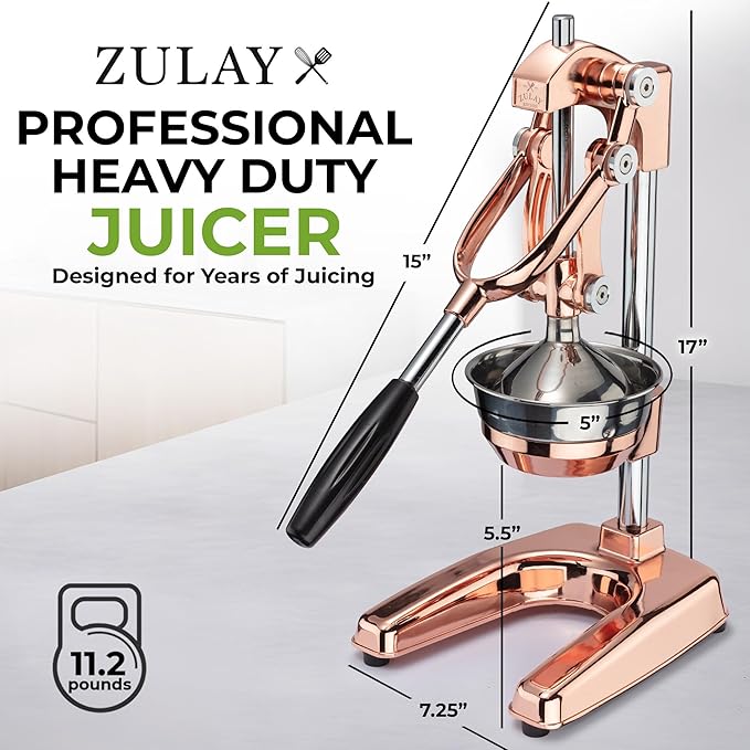 Zulay Professional Citrus Juicer - Premium Manual Citrus Press and Orange Squeezer - Metal Lemon & Lime Squeezer - Extra Tall Heavy Duty Cast Iron Manual, Rose Gold