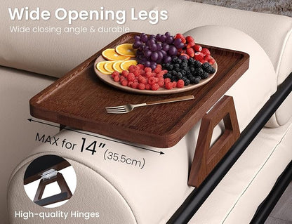 2 Pack Couch Arm Tray,Bamboo Folding Sofa Tray,Sofa Armrest Tray Clip-On Couch Desk for Drinks,Snacks,Phone,Remote Control（Brown）