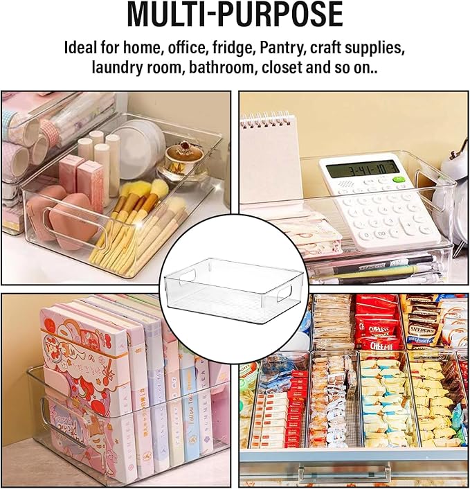 Clear Plastic Storage Bins, Pantry Organizers and Storage or Kitchen Organization and Storage Containers Bins for Organizing, Fridge, Freezer, Bathroom, Pantries, Refrigerator, Cabinet Organizer Bin