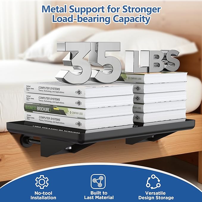 Bedside Shelf for Dorm Room Bunk Bed, Loft Shelf for Bunk Bed, Clip on Bed Side Table Tray for Dorm Bed, College Dorm Room Essentials for Girls/Guys, Bedside Tray with Cable Management, Back to School