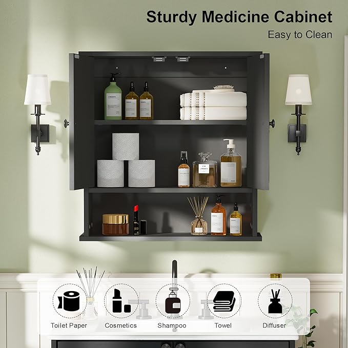 23x24 Medicine Cabinet for Bathroom,2 Doors White Bathroom Wall Cabinet with Arched,Over Toilet Storage Cabinet for Laundry Room/Kitchen/Living Room,Wall Mounted Bathroom Medicine Cabinets