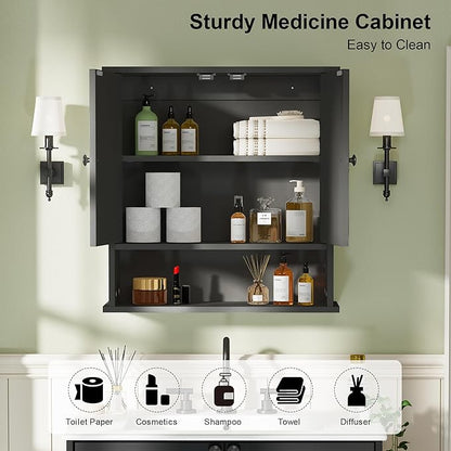 23x24 Medicine Cabinet for Bathroom,2 Doors White Bathroom Wall Cabinet with Arched,Over Toilet Storage Cabinet for Laundry Room/Kitchen/Living Room,Wall Mounted Bathroom Medicine Cabinets