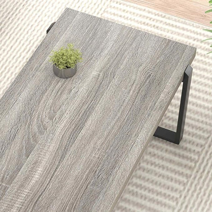 FOLUBAN Modern Coffee Table, Rustic Wood and Metal Center Table, Retro Small Cocktail Tea Table for Living Room, Light Grey, 44 Inch