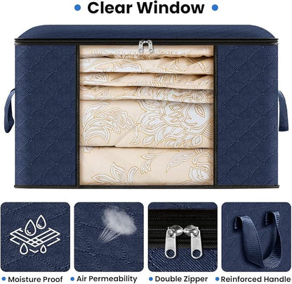 Fab totes Storage Bags,Clothes Blanket Storage Bins Foldable Closet Organizers with Reinforced Handle for Home Dorm Storage and Organization,Fabric Bags for Organizing Sheets,Clothing (Blue,4 Pack)