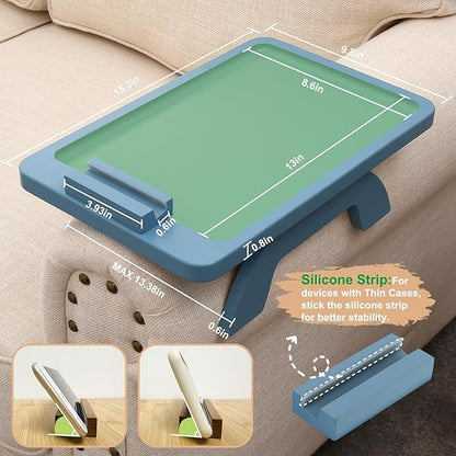 SINWANT Couch Arm Tray, Bamboo Sofa Clip on Tray Tables with 360° Phone Holder,Folding Anti Slip Couch Armrest Table for Snacks,Drinks,Remotes 15.35"x9.85"