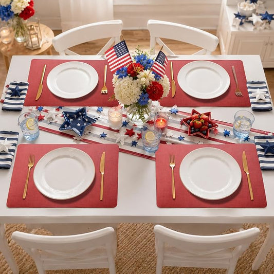 Maxpearl Faux Leather Placemats Set of 4, Waterproof - Wipe Clean - Heat Resistant - Anti Slip Dining Table Place Mats, Suitable for Indoor & Outdoor Use, 17’’×12’’, Red