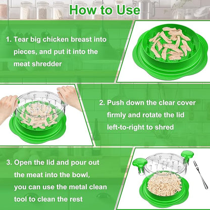 Chicken Shredder Tool Twist Large Chicken Breast Shredder with Brush&Fork, Visible Meat Shredder Machine, Strong Anti-Slip Strip, Ergonomic Handle, BPA Free, Suitable for Pork Beef Chicken