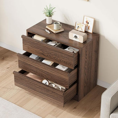 IDEALHOUSE 3 Drawer Nightstand for Bedroom, 30in Tall Small End Side Table with Large Storage & Anti-Tip Design, Modern Bedside Table Organizer for Living Room, Entryway - Walnut