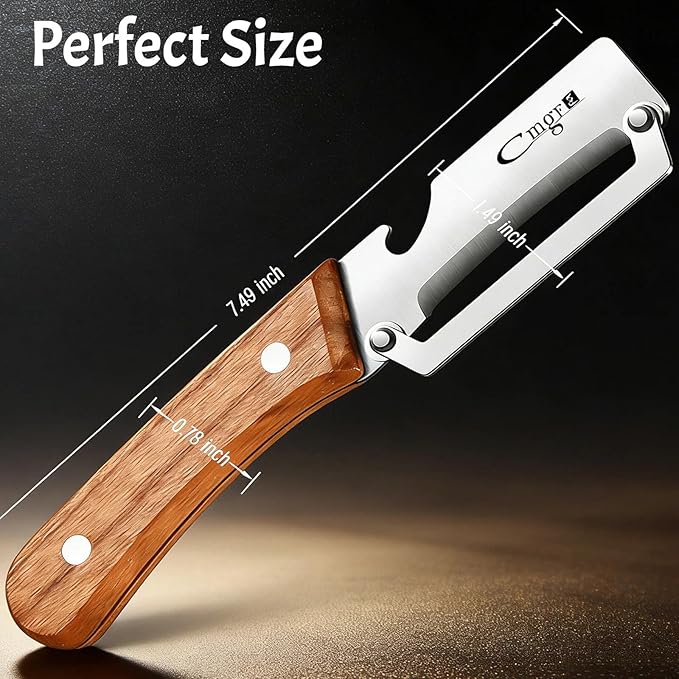 TEEVEA Vegetable Peeler, Stainless Steel Wooden Handle for Potato, Apple | Multifunctional, Ultra Sharp Zero-Snag Blade, Heavy Duty, Bottle Opener, Right-Hand Grip, Premium Fruit Veggie Kitchen Tool