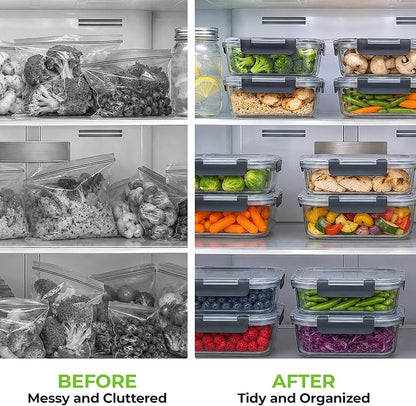 Zulay Kitchen 5 Piece Large 36oz Glass Tupperware Container Set with Lids - Premium BPA Free Borosilicate Glass Food Storage Containers - Leak-Proof Meal Prep - Microwave, Freezer & Oven Safe - Gray