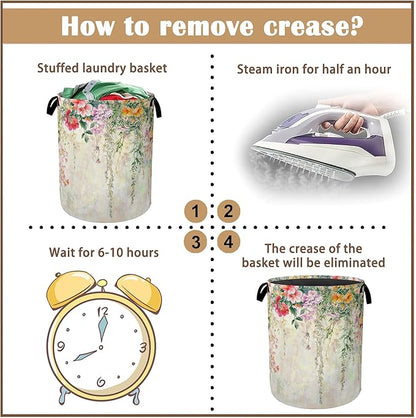 Abstract Colorful Flowers Laundry Basket,Watercolor Painting Collapsible Laundry Baskets with Handles,Waterproof Oxford Cloth Storage Basket 16"x20" for Bathroom/Bedroom/Dormitories