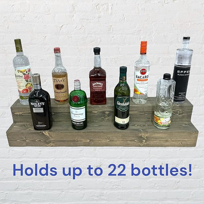 Tiered Bottle Shelf | 2 Tier Liquor Bottle Display | Bar Organization | Display Shelf | Wine Shelf | Bar Display | Kitchen Counter Shelf (24", Weathered Grey)