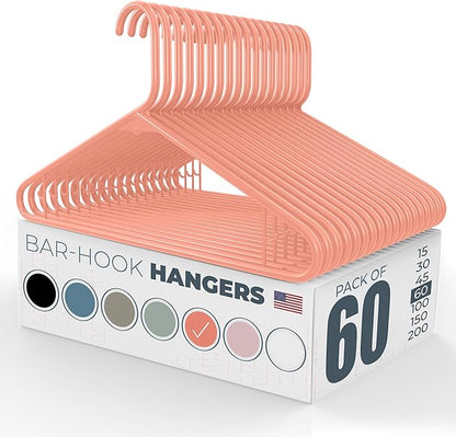 Neaties Plastic Hangers 50 Pack (60 Count) – Made in The USA – 6lb Capacity Standard Clothes Hangers with Strap Hooks for Dresses, Lingerie, Shirts, Pants, and Jackets – Peach