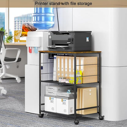 ThreeHio Rolling Kitchen Microwave Cart with Power Outlet, 3 Tier Microwave Table Stand with Storage, Kitchen Utility Cart on Wheels, Small Coffee Cart Shelf Rack Organizer for Living Room Office