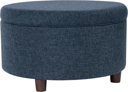HomePop Round Storage Ottoman - Textured Navy
