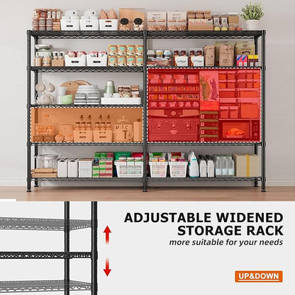 REIBII 1600LBS Storage Shelves 69.8''W Metal Shelving 5 Tier Wire Shelving Unit,Pantry Shelves Kitchen Shelves Adjustable Wire Commercial Shelf for Garage Storage Shelves, 69.8" Wx15.8 Dx72.4 H, Black