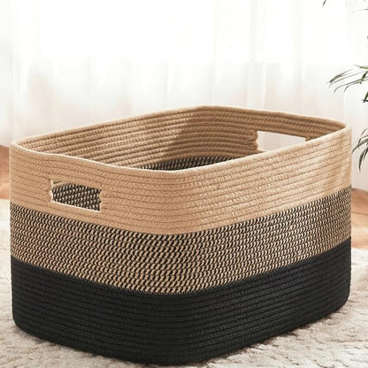 Artfeel Blanket Basket,Rectangle Woven Baskets for Storage,30L Laundry Basket for Decorative Nursery Blanket,Toys,Dirty Clothes and Magazine in Shelves,Baby Room,and Living Room