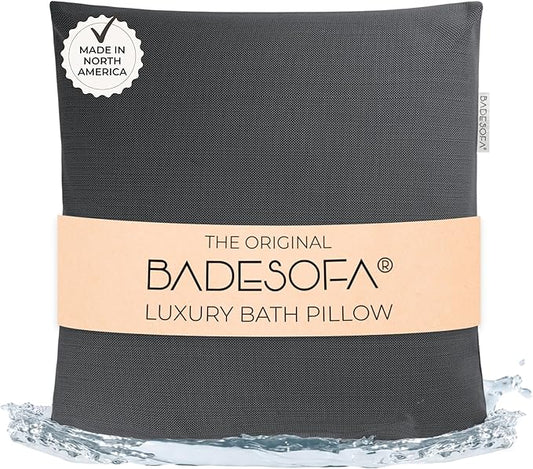 BADESOFA® Luxury Bath Pillow M - Lusciously Soft & Comfortable Tub Pillow for Bathtub - Washable & Quick-Drying Bath Back Pillow - Non-Slip Full Body Tub Pillow - Luxury Spa Cushion in Charcoal