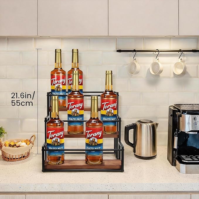 THYGIFTREE Coffee Syrup Rack Organizer 3-Tier 12 Syrup Bottles Holder Stand for Coffee Bar Station Storage Shelves for Syrup, Wine, Dressing for Kitchen Countertop