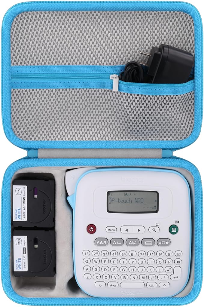 Label Printer Case Compatible with Brother P-Touch PT-N20/PT-N25BT/PT-N25BTV3 Personal Desktop Label Maker(Gray Case,Blue Zipper)