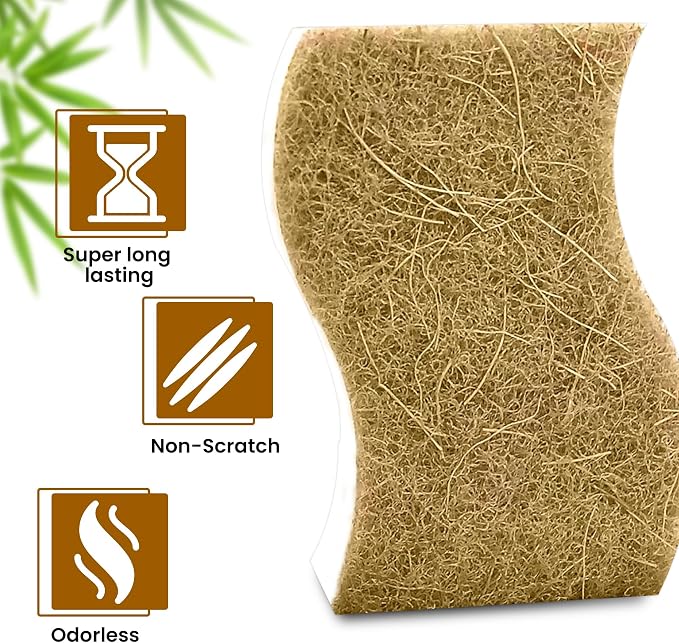 Natural Kitchen Sponge –12-Pack Biodegradable Sponges for Dishes –Compostable Dish Washing Scrubbers – Eco Friendly Non-Scratch Cellulose & Coconut Husk Scrubber Sponges for Cleaning