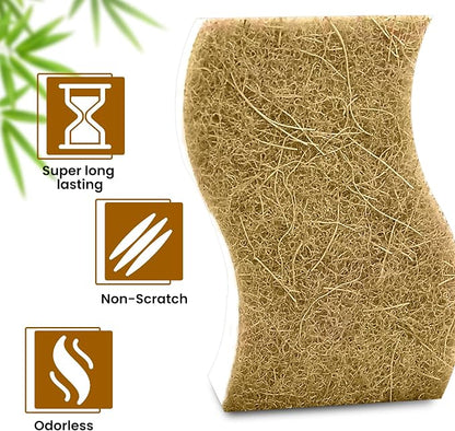 Natural Kitchen Sponge –24-Pack Biodegradable Sponges for Dishes –Compostable Dish Washing Scrubbers – Eco Friendly Non-Scratch Cellulose & Coconut Husk Scrubber Sponges for Cleaning