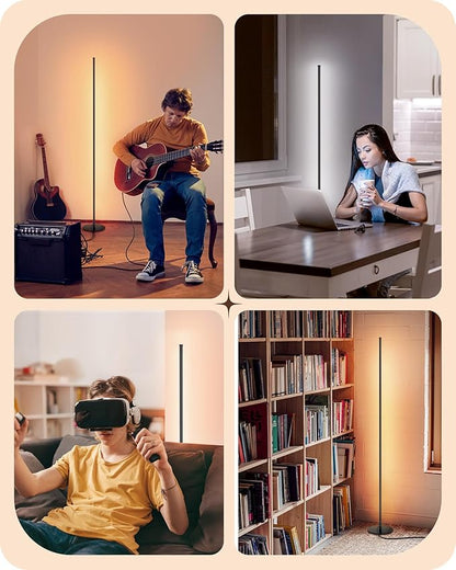 EDISHINE LED Corner Lamp, Set of 2 Minimalist Dimmable Tall Light with Remote, 57.5" Floor Lamps for Living Room, Bedroom, Home Office, 7 Color Temperature 2700-6000K (Black)