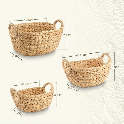 Set of 3 Wicker Storage Baskets for Organizing - Woven Decorative Baskets with Handles - Organizers for Bathroom, Kitchen, and Shelves (Natural)