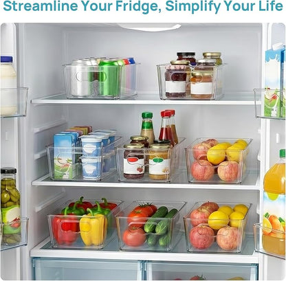 Vtopmart 4pcs Clear Organizers and Storage Bins, Plastic Storage Containers with Handles for Fridge, Freezer, Pantry, Cabinet, Kitchen Organization