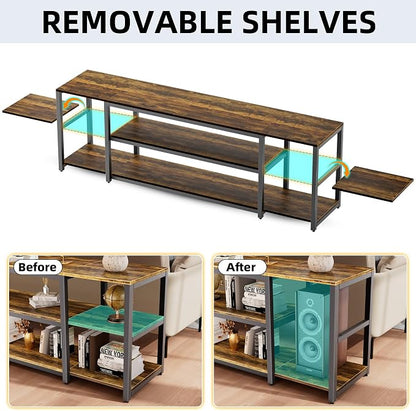 Aquzee 85 inch TV Stand, Entertainment Center for 70 75 80 85" TV, 75.2" Wide Wood Television Console Table for Living Room Bedroom Gaming Room, Rustic Brown