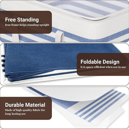 WOWBOX 2 Pack Laundry Baskets, Laundry Hampers, Freestanding Dirty Clothes Hampers with Reinforced Handles & Cross Stitch & Waterproof Coating, for Laundry Bedroom Bathroom Dorm,75L Blue