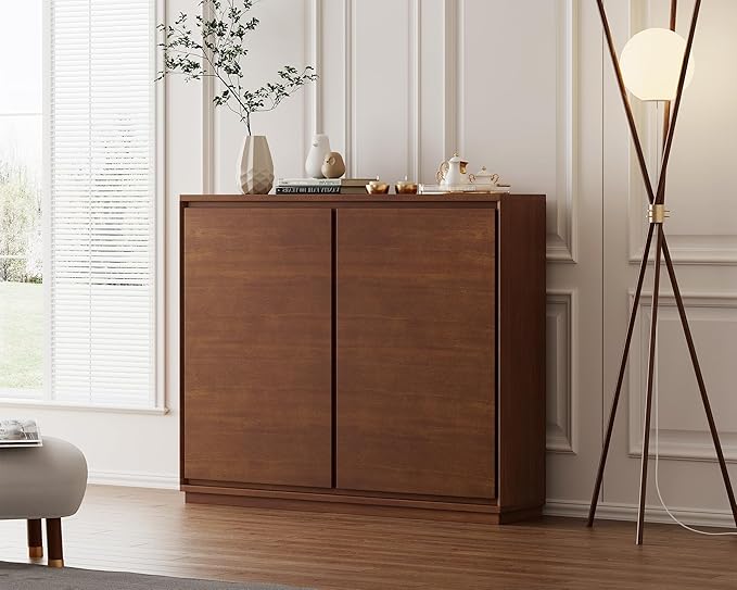LKTART Mid Century Modern Sideboard Buffet Cabinet, Narrow Credenza Storage Cabinet,Media Console Coffee Bar Table for Living Room,Entryway,Kitchen,Walnut