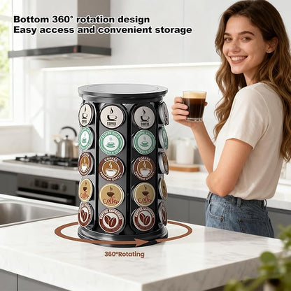 K Cup Holder, Coffee Pod Storage Carousel Stand Compatible with 40 Keurig K-Cup Pods, Home or Office Kitchen Counter Space-Saving Organizer (Black)