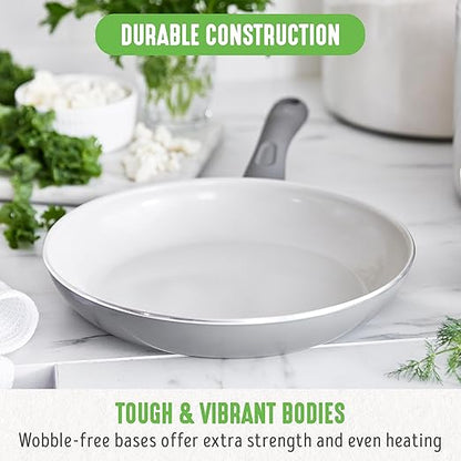 GreenLife Soft Grip Healthy Ceramic Nonstick 8" Frying Pan, PFAS & PFOA-Free, Dishwasher Safe, Egg Omelet Skillet, Cookware for Easy Cooking, Non-Stick Kitchen Essentials, Grey