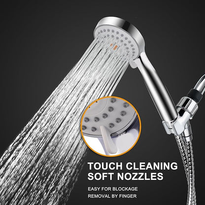 High Pressure Handheld Shower Head with Powerful Shower Spray against Low Pressure Water Supply Pipeline, Multi-functions, w/ 79'' Hose, Bracket, Chrome Finish