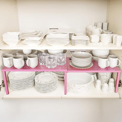 Simple Houseware Expandable Stackable Kitchen Counter Shelf Organizer, Pink, Metal Top, 11.25 in L x 7.9 in W x 5.4 in H