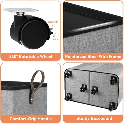 SpaceTrove Laundry Basket with Wheels, Collapsible Laundry Baskets, Laundry Hamper with Handles Detachable Wheels, Rolling Laundry Basket, Dirty Clothes Hamper for Bathroom, Dorm, Bedroom, Grey, 136L