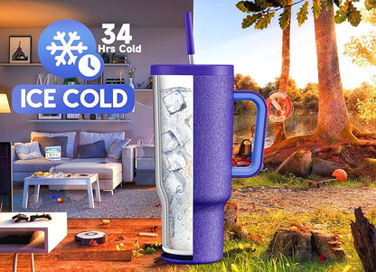 Meoky 40oz Tumbler with Handle, Leak-proof Lid and Straw, Insulated Coffee Mug Stainless Steel Travel Mug, Keeps Cold for 34 Hours or Hot for 10 Hours (Offshore)