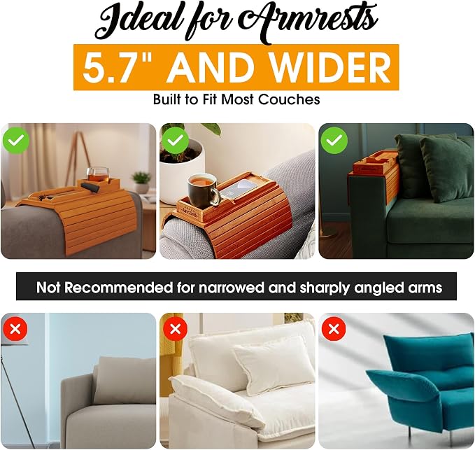 Couch Cup Holder Tray with 2 Cork Coasters, Couch Arm Tray, 2 in 1 Anti-Slip Foldable Sofa Arm Tray, Couch Armrest Table, Anti-Spill Couch Arm Table for Drinks TV Remote Cellphone Snacks (Mahogany)