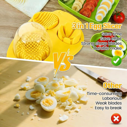 3-In-1egg Slicer For Hard Boiled Eggs,Stainless Heavy Duty Steel Egg Slicer Kitchen Gadget, Fit Strawberry,Apple,Banana,Cherry,Tomato,yellow