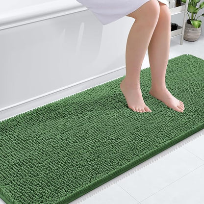 OLANLY Bathroom Runner Rugs 70x24, Soft Absorbent Chenille Bath Rugs, Rubber Backing Quick Dry, Machine Washable Long Bath Mats for Bathroom Floor, Tub and Shower, Home Decor Accessories, Olive Green