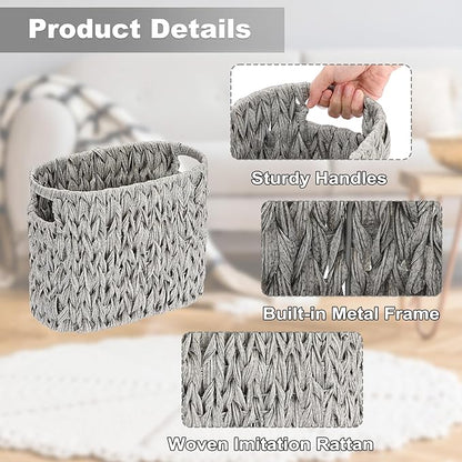 Sumnacon Toilet Paper Storage Basket Freestanding, Wicker Toilet Paper Holder Stand with Handle, Decorative Narrow Bathroom Baskets Sturdy Plastic Organizer Bin for Tissue Rolls, Toiletries, Towels