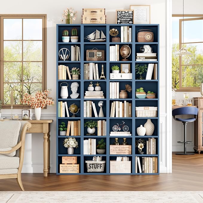 FOTOSOK 8-Tier Media Tower Rack, 11.6 X 9.3 X 70.9 Inches CD DVD Slim Storage Cabinet with Adjustable Shelves, Tall Narrow Bookcase Display Bookshelf for Home Office, Blue