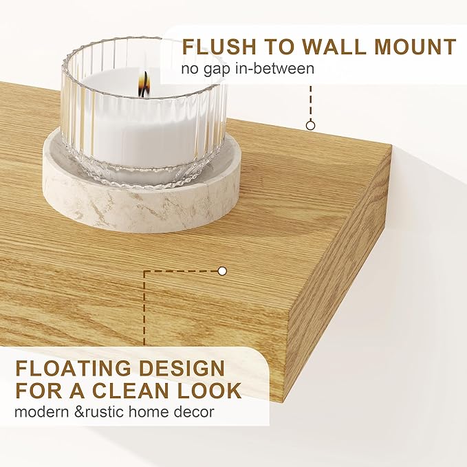 Fun Memories 72Inch Floating Shelves,Wall Mounted Rustic Wood Floating Shelf with Invisible Brackets for Storage & Decor,2 Pack Shelves for Bathroom,Bedroom and Kitchen,Oak