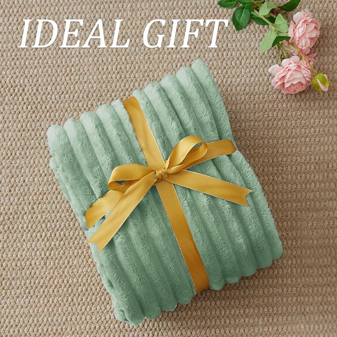 BEDELITE Fleece Green Throw Blanket for Couch - 300GSM Soft & Warm Fluffy Green Blanket, Decorative and Giftable Striped Blankets for Women, Men, 50"x60"