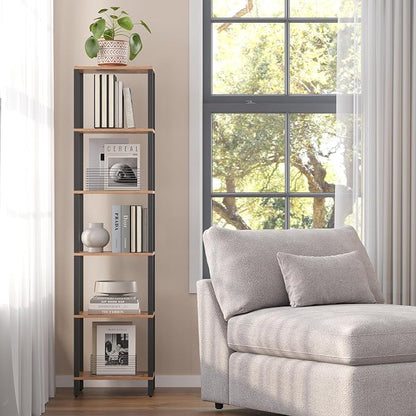 TUTOTAK Bookshelf, 6-Tier Tall Book Shelf, Narrow Bookcase for Small Space, DIY Stackable Bookshelf, for Living Room, Office, Study, Entryway, Industrial, Rustic Brown BS01BB006